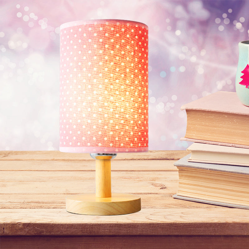 Avelena | Mädchen Zylinder Schreibtischlampe Stoff und Holz 1 Licht Rosa Leselampe für Mädchen Schlafzimmer