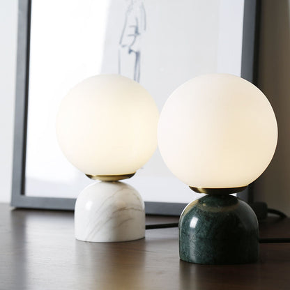 Avelena | Einfache Ball Nachttischlampe Milchglas 1 Kopf Schlafzimmerlampe mit Schwarz/Weiß/Grün Marmorfuß