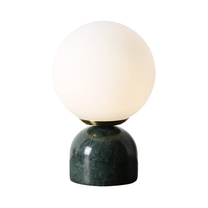 Avelena | Einfache Ball Nachttischlampe Milchglas 1 Kopf Schlafzimmerlampe mit Schwarz/Weiß/Grün Marmorfuß