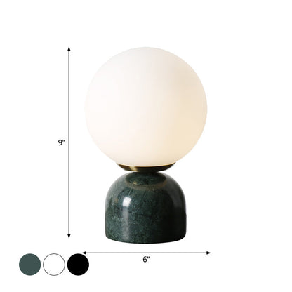 Avelena | Einfache Ball Nachttischlampe Milchglas 1 Kopf Schlafzimmerlampe mit Schwarz/Weiß/Grün Marmorfuß