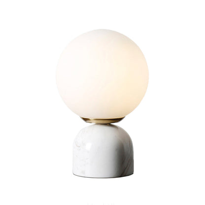Avelena | Einfache Ball Nachttischlampe Milchglas 1 Kopf Schlafzimmerlampe mit Schwarz/Weiß/Grün Marmorfuß