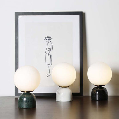 Avelena | Einfache Ball Nachttischlampe Milchglas 1 Kopf Schlafzimmerlampe mit Schwarz/Weiß/Grün Marmorfuß