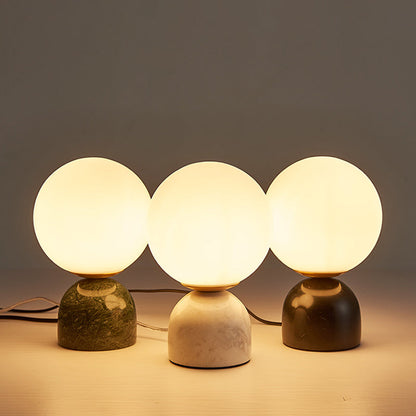 Avelena | Einfache Ball Nachttischlampe Milchglas 1 Kopf Schlafzimmerlampe mit Schwarz/Weiß/Grün Marmorfuß