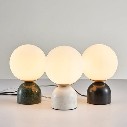 Avelena | Einfache Ball Nachttischlampe Milchglas 1 Kopf Schlafzimmerlampe mit Schwarz/Weiß/Grün Marmorfuß