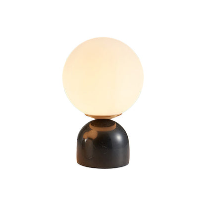 Avelena | Einfache Ball Nachttischlampe Milchglas 1 Kopf Schlafzimmerlampe mit Schwarz/Weiß/Grün Marmorfuß