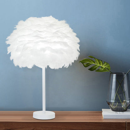 Avelena | Gemachte Feder Nachttischlampe Minimalistisch 1-Kopf Weiß Oval Tischbeleuchtung, 12 /16 Breite