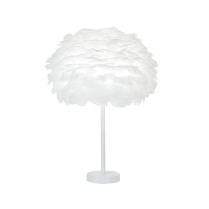 Avelena | Gemachte Feder Nachttischlampe Minimalistisch 1-Kopf Weiß Oval Tischbeleuchtung, 12 /16 Breite