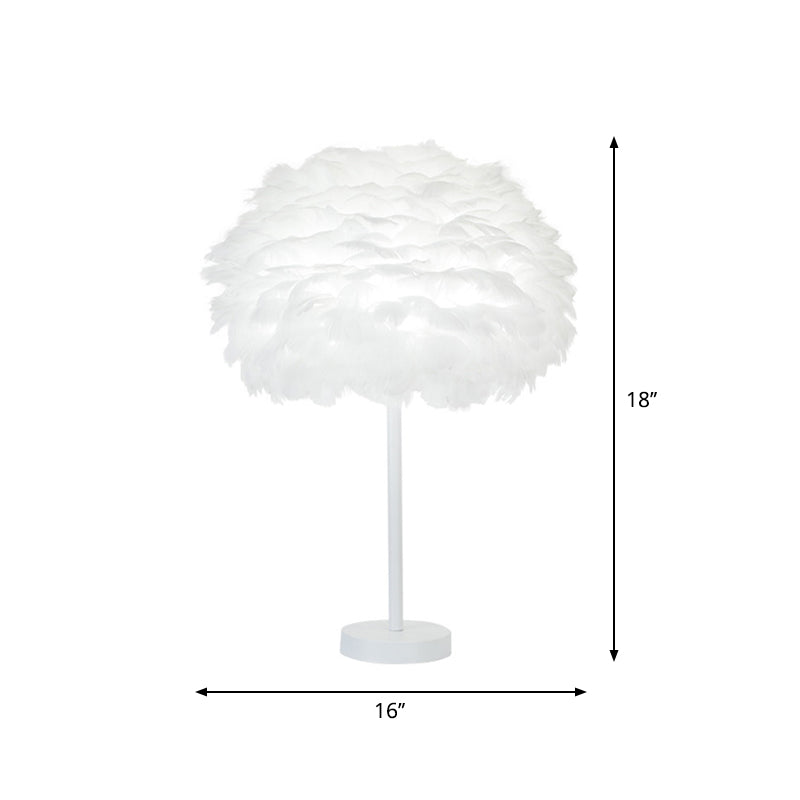 Avelena | Gemachte Feder Nachttischlampe Minimalistisch 1-Kopf Weiß Oval Tischbeleuchtung, 12 /16 Breite
