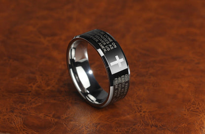 Avelena | Personality Herren Schwarz Wolframlegierung Ring mit Kreuz, kein Verblassen, kratzfest & mehrfach poliert