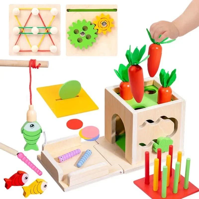 Avelena | Montessori-Spielzeugkiste mit 8 Lernaktivitäten für Babys