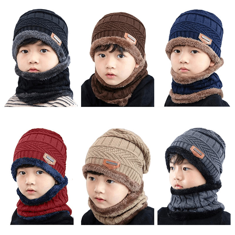 Avelena | Warme Strickmütze mit Schal ( Erwachsene und Kinder )