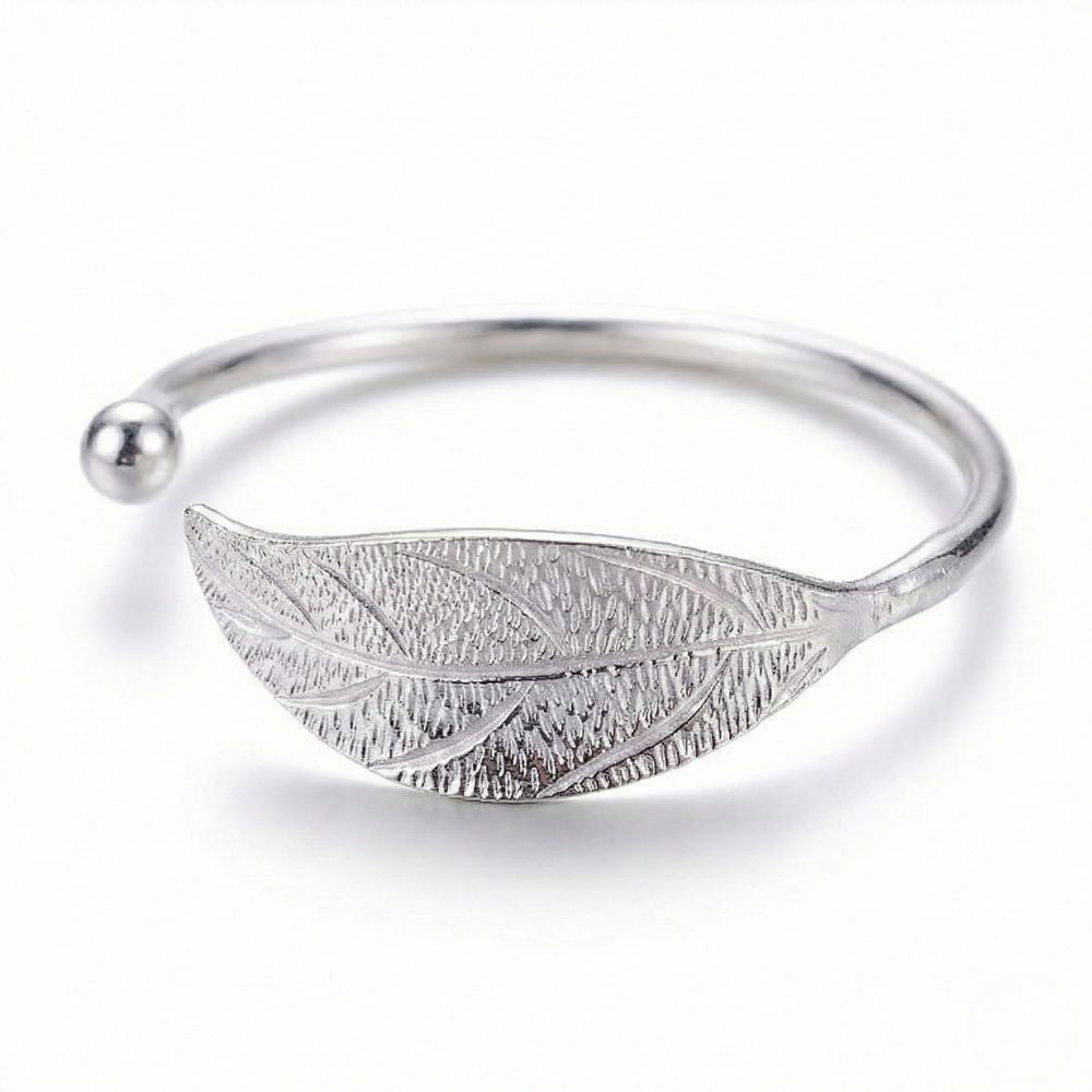 Damen Armreif mit Blattmotiv in Offener Form Silberfarben | Shop Nory