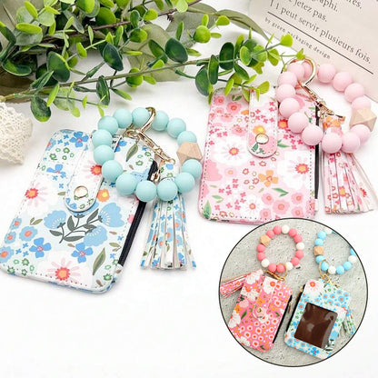 Avelena | Blumenleder kleine Geldbörse mit Schlüsselanhänger und Armband