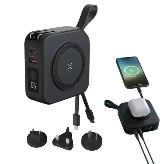 Avelena | TravelBank | Tragbares 5-in-1 Wandladegerät | Drahtloses Laden, Powerbank & Multi-Geräte-Laden