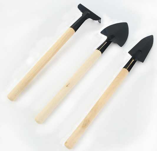 Avelena | 3-teiliges Gartenwerkzeug-Set mit Holzgriffen – Handliche Schaufel, Rechen und Hacke für die Gartenpflege