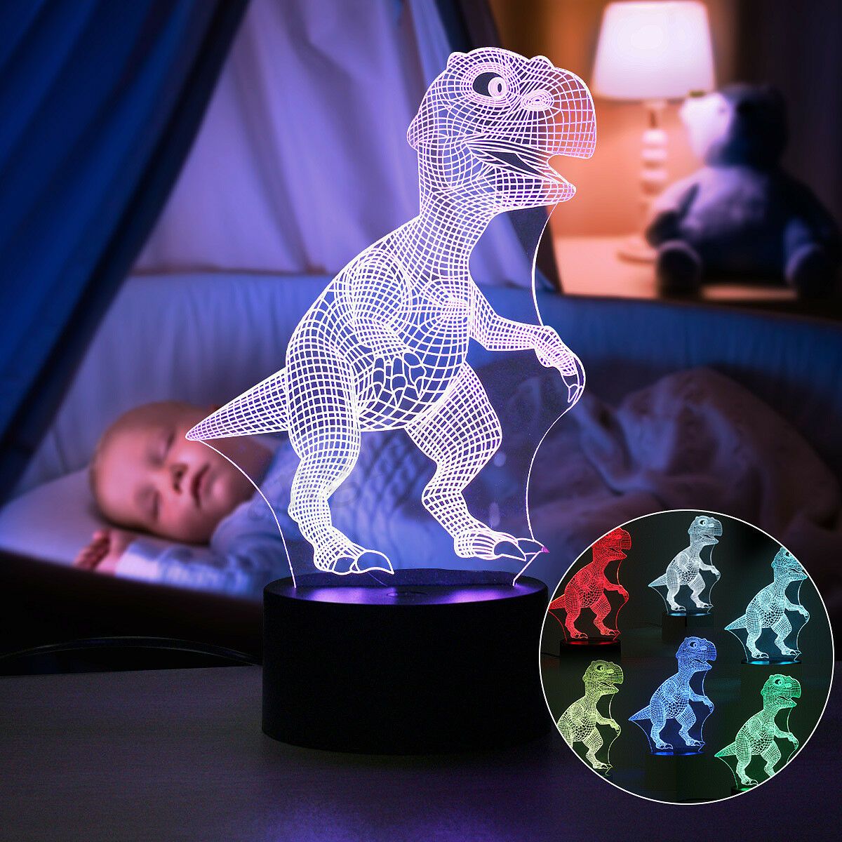 Avelena | Dinosauren Nachtlicht - 3D Dinosaurier Licht - T Rex Nachtlicht