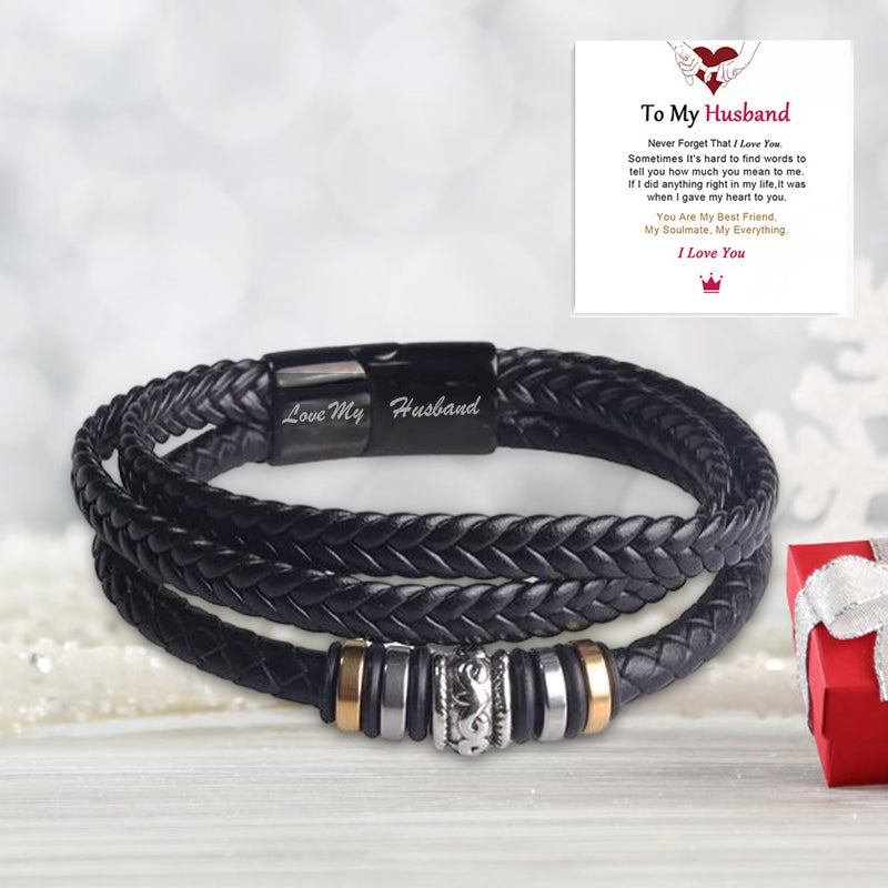 Avelena | für Meinen Sohn Armband – Klassisches Geflochtenes Lederarmband mit Graviertem Text, Magnetverschluss aus Edelstahl – Perfektes Geschenk für Männer