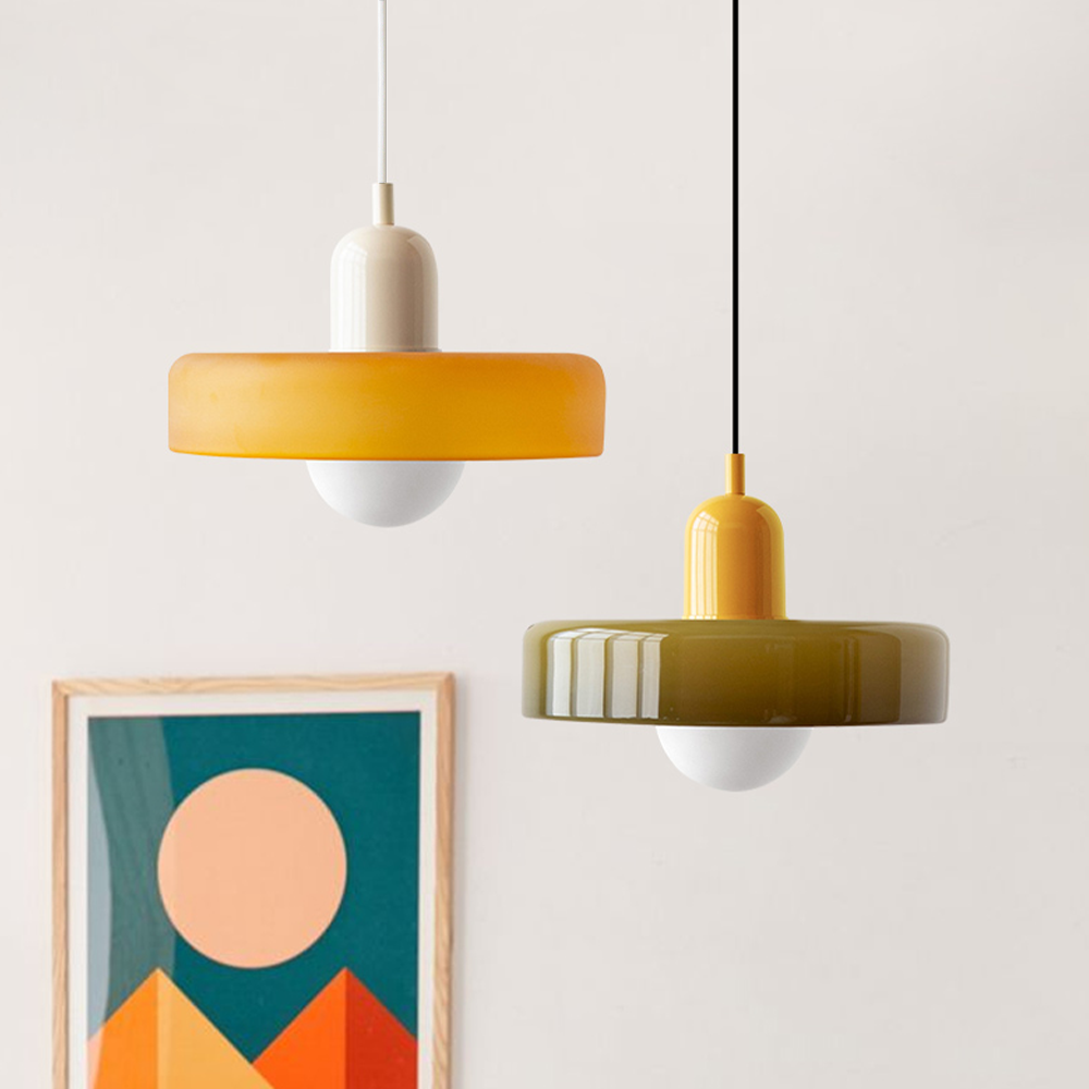 Avelena |  Pendelleuchte aus farbigem Glas | Elegante Hängeleuchte im Bauhaus-Stil | Designlampe für Wohnzimmer & Esszimmer