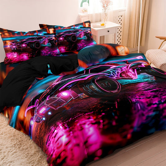 Avelena | TurboGlow - Neon-Rennauto-Bettwäsche-Set