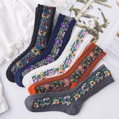 Avelena | Vintage Socken mit Blumenstickerei (5 Paar)