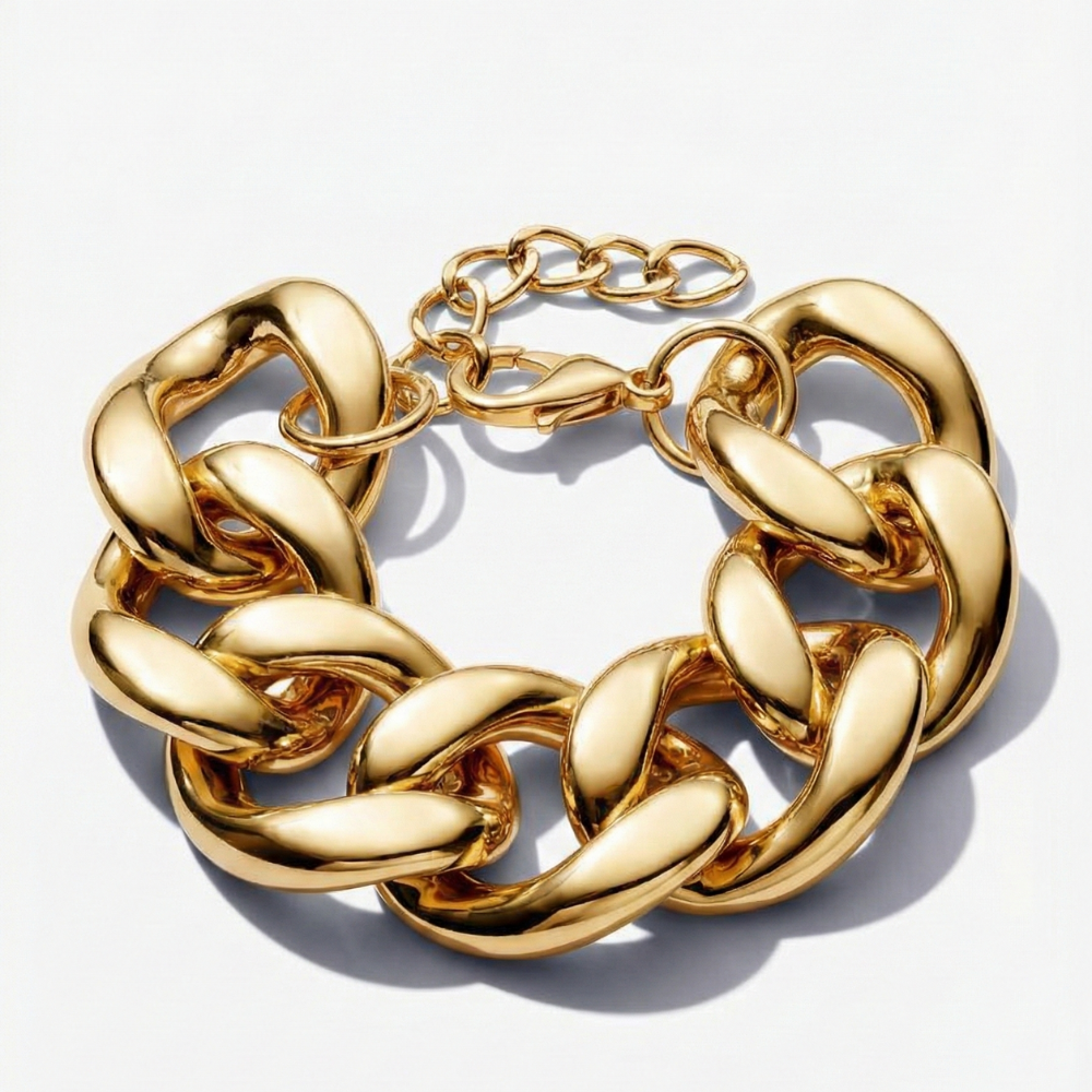 Damen Breites Gliederarmband in Goldoptik mit Karabinerverschluss | Shop Nory