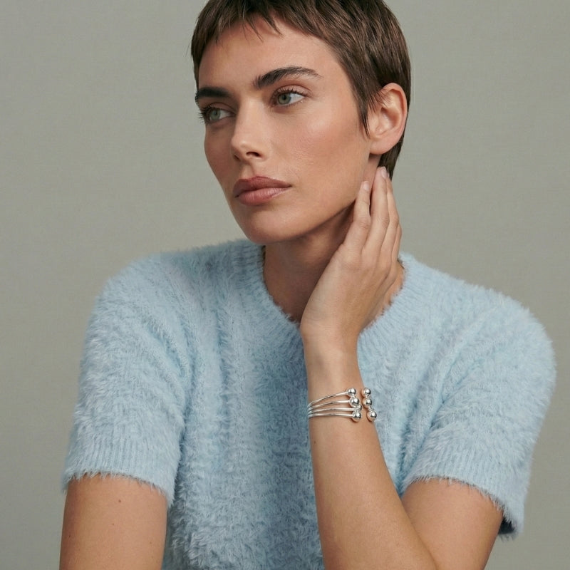 Damen Offenes Mehrreihiges Armreif mit Kugelenden in Silberoptik | Shop Nory