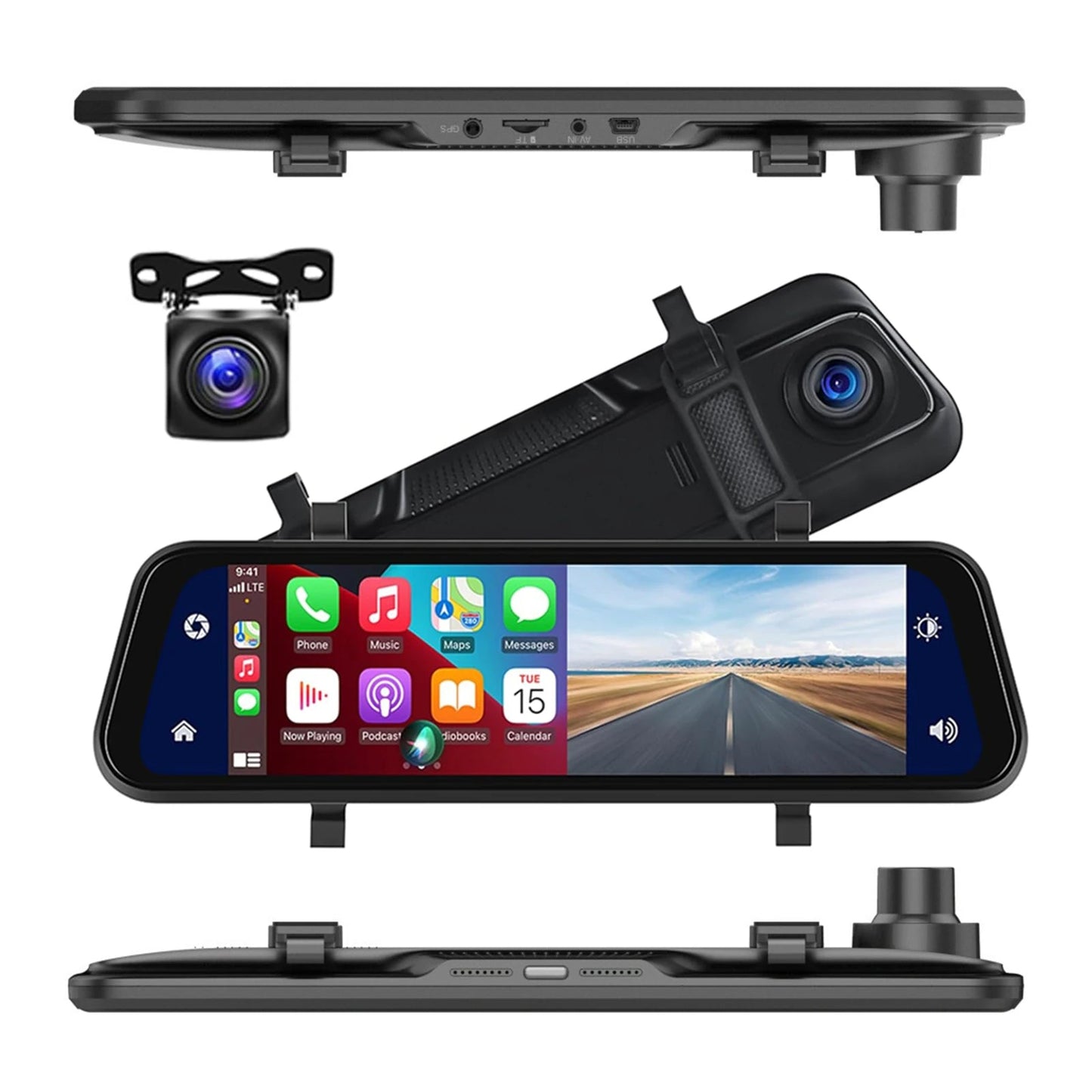 Avelena | VisionMirror Pro – Ultra HD Spiegel Dash Cam mit kabellosem CarPlay & Android Auto