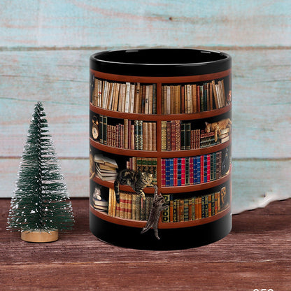Avelena | Bücherregal Keramikkaffeebecher - Geschenk für Katzenbuchliebhaber