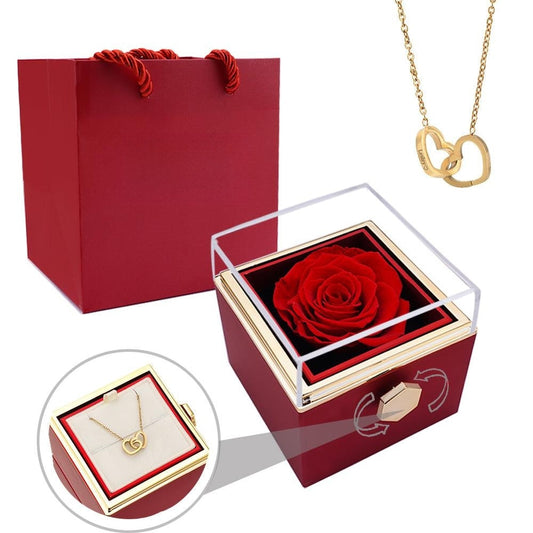 Avelena | [Ideales Geschenk] Ewige Rosenbox - Mit gravierter Halskette & künstlicher Rose