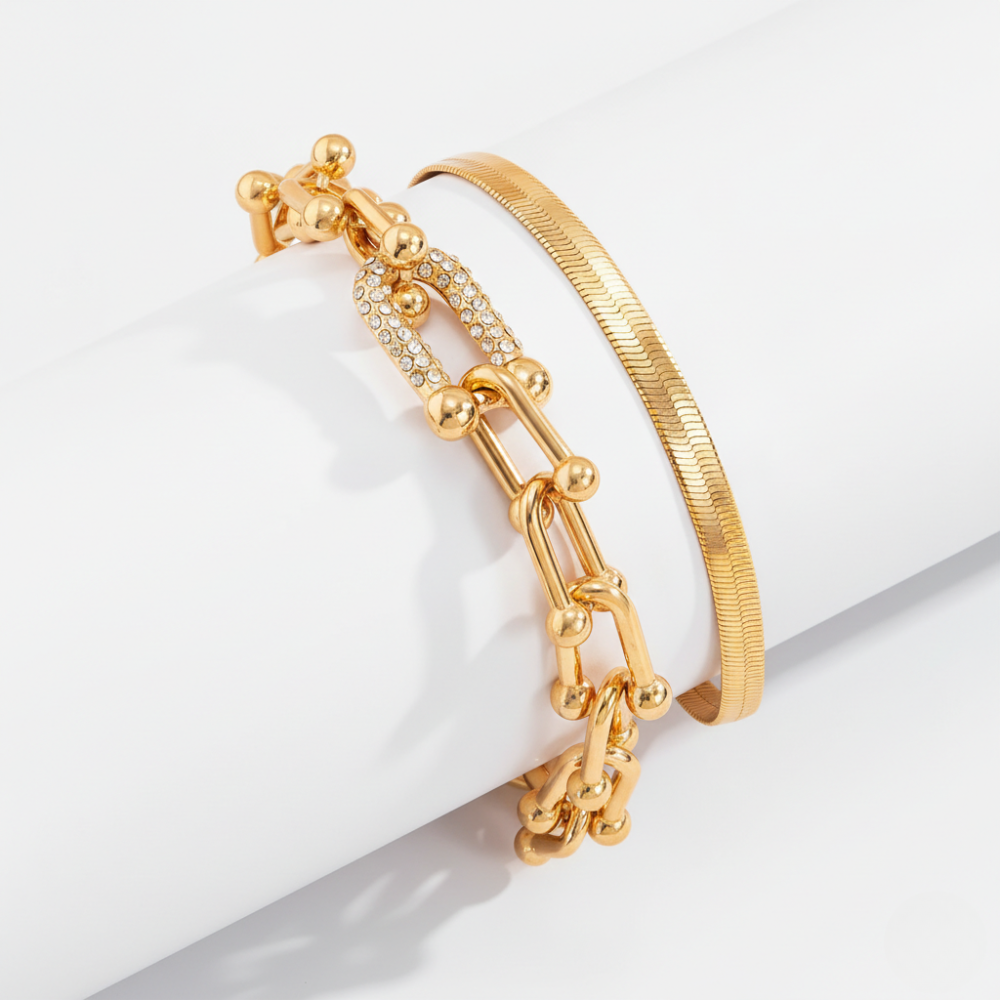 Damen Armband-Set mit Gliederdesign & Schlangenarmband in Goldoptik | Shopnory