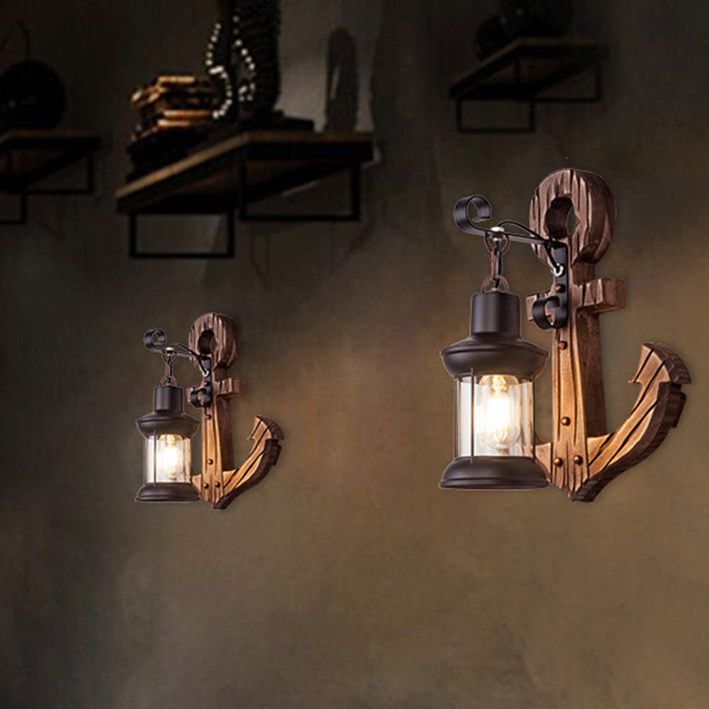 Avelena | Vintage Anker LED Wandleuchte - Industrie Metall & Holz für Esszimmer/Wohnzimmer