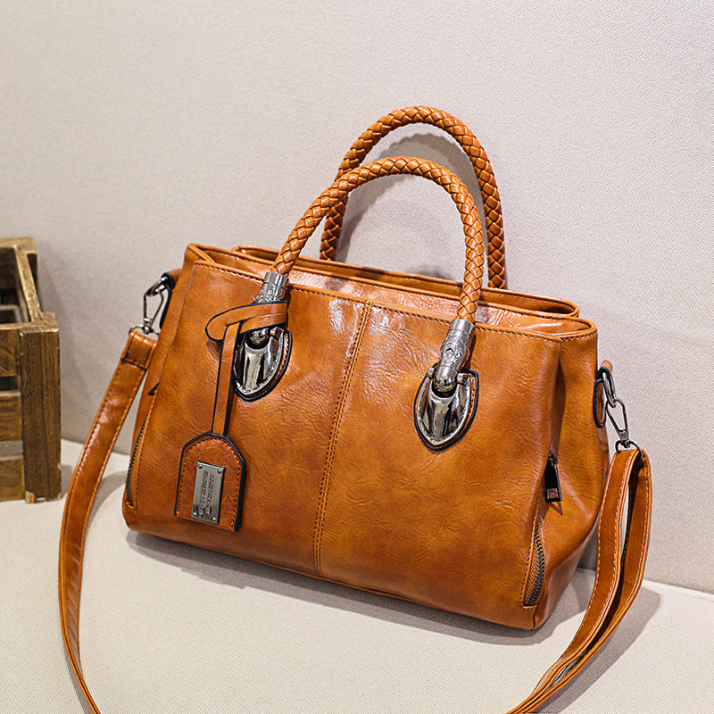 Avelena | Neue Handtaschen aus Öl-Wachs-Leder Boston, Große Tragetasche aus Weichem Leder