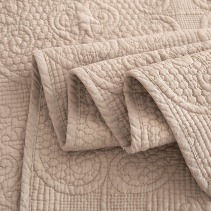 Avelena | Elegante Fransende Baumwoll-Steppdecke Luxuriöses Einfarbiges Weiches Paisleymuster, Gemütliche Leichte Decke, Perfekt Für Couch Oder Bett, Neutrales Sandiges Taupe Tan Beige, 50X60 Zoll