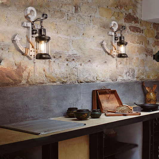 Avelena | Vintage Anker LED Wandleuchte - Industrie Metall & Holz für Esszimmer/Wohnzimmer