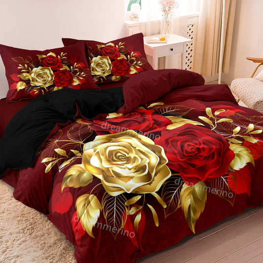 Avelena | RoseAllure - Romantisches Scharlachrose Bettbezug Set