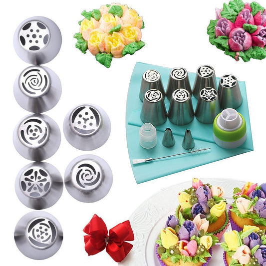 Avelena | Edelstahl Spritztüllen Set (13 Teile) für Cupcakes und Tortendekoration