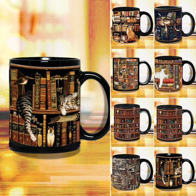 Avelena | Bücherregal Keramikkaffeebecher - Geschenk für Katzenbuchliebhaber