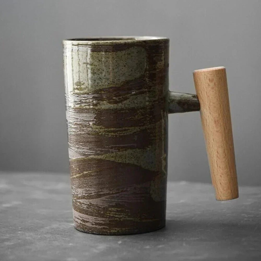 Avelena | ScandiSip Keramiktasse – Minimalistisches skandinavisches Design mit Holzgriff