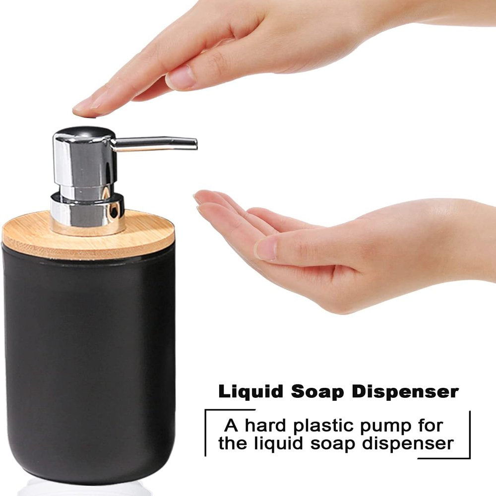 Avelena | 6-teiliges Badset - Seifenschale Zahnbürstenhalter Mundspülbecher Lotionflasche Mülleimer WC-Bürste - Praktisches WC-Set für Zuhause Wäschempfang, Schwarz