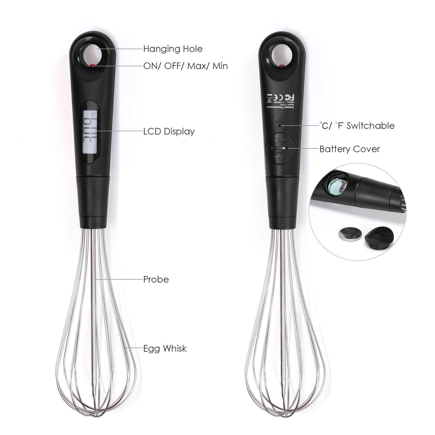 Avelena | 2-in-1 Sofort-Lese Lebensmittelthermometer und Eierbesen