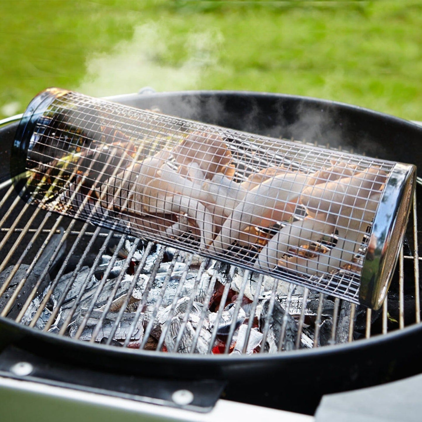 Avelena | 2-teilig: Tragbarer BBQ Rollkorb Runder Edelstahlgrill