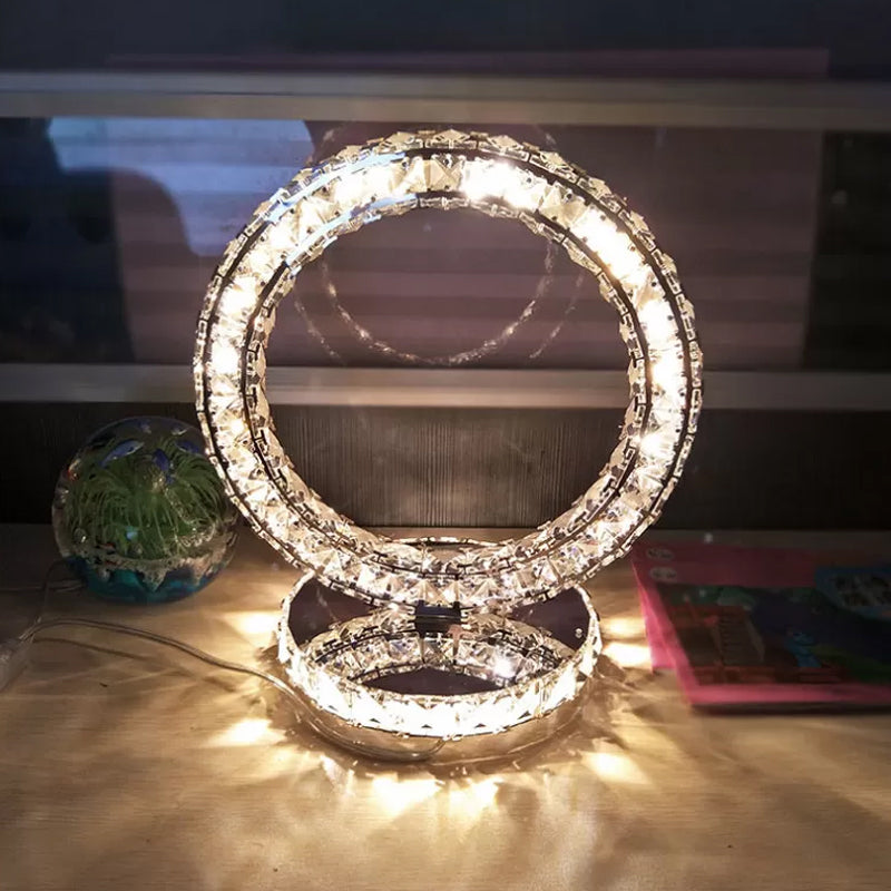 Avelena | Kristallbesetzte Klare Led Nachtlampe Halbmond/Kreis/Liebendes Herz Romantisch Modern Tischlicht In Warm/Weiß Licht