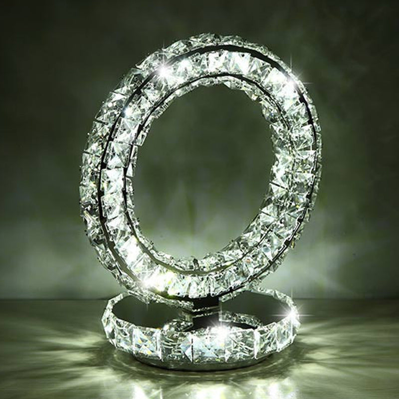 Avelena | Kristallbesetzte Klare Led Nachtlampe Halbmond/Kreis/Liebendes Herz Romantisch Modern Tischlicht In Warm/Weiß Licht