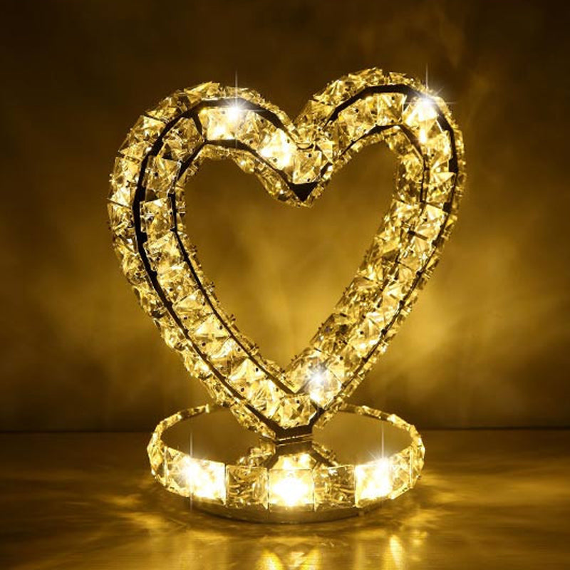 Avelena | Kristallbesetzte Klare Led Nachtlampe Halbmond/Kreis/Liebendes Herz Romantisch Modern Tischlicht In Warm/Weiß Licht