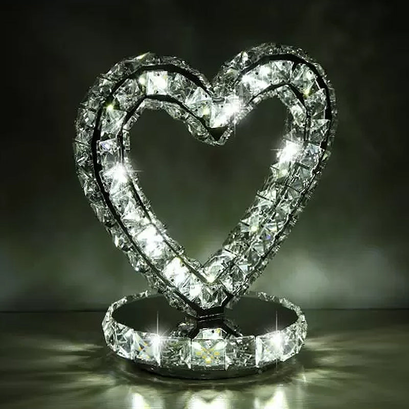 Avelena | Kristallbesetzte Klare Led Nachtlampe Halbmond/Kreis/Liebendes Herz Romantisch Modern Tischlicht In Warm/Weiß Licht