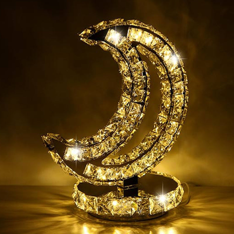 Avelena | Kristallbesetzte Klare Led Nachtlampe Halbmond/Kreis/Liebendes Herz Romantisch Modern Tischlicht In Warm/Weiß Licht