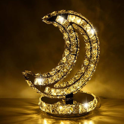 Avelena | Kristallbesetzte Klare Led Nachtlampe Halbmond/Kreis/Liebendes Herz Romantisch Modern Tischlicht In Warm/Weiß Licht