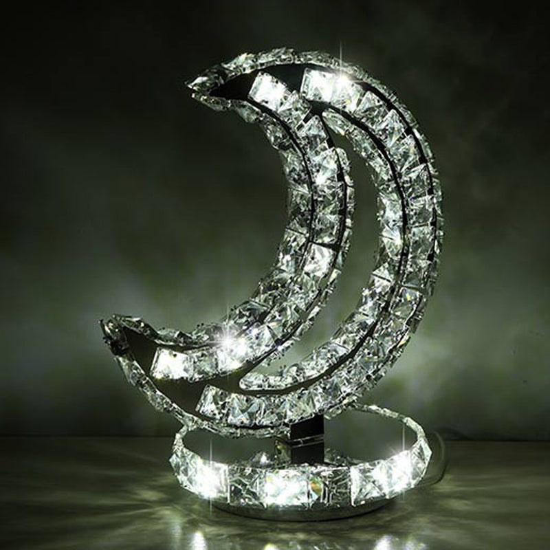 Avelena | Kristallbesetzte Klare Led Nachtlampe Halbmond/Kreis/Liebendes Herz Romantisch Modern Tischlicht In Warm/Weiß Licht