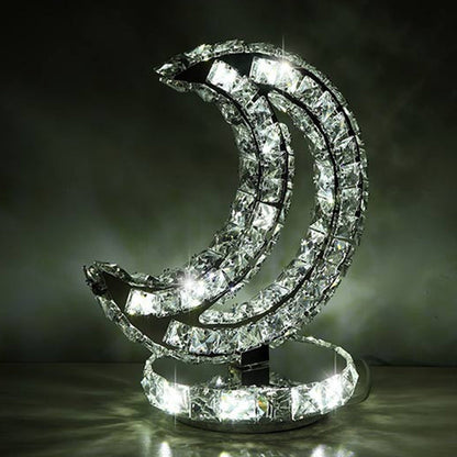 Avelena | Kristallbesetzte Klare Led Nachtlampe Halbmond/Kreis/Liebendes Herz Romantisch Modern Tischlicht In Warm/Weiß Licht