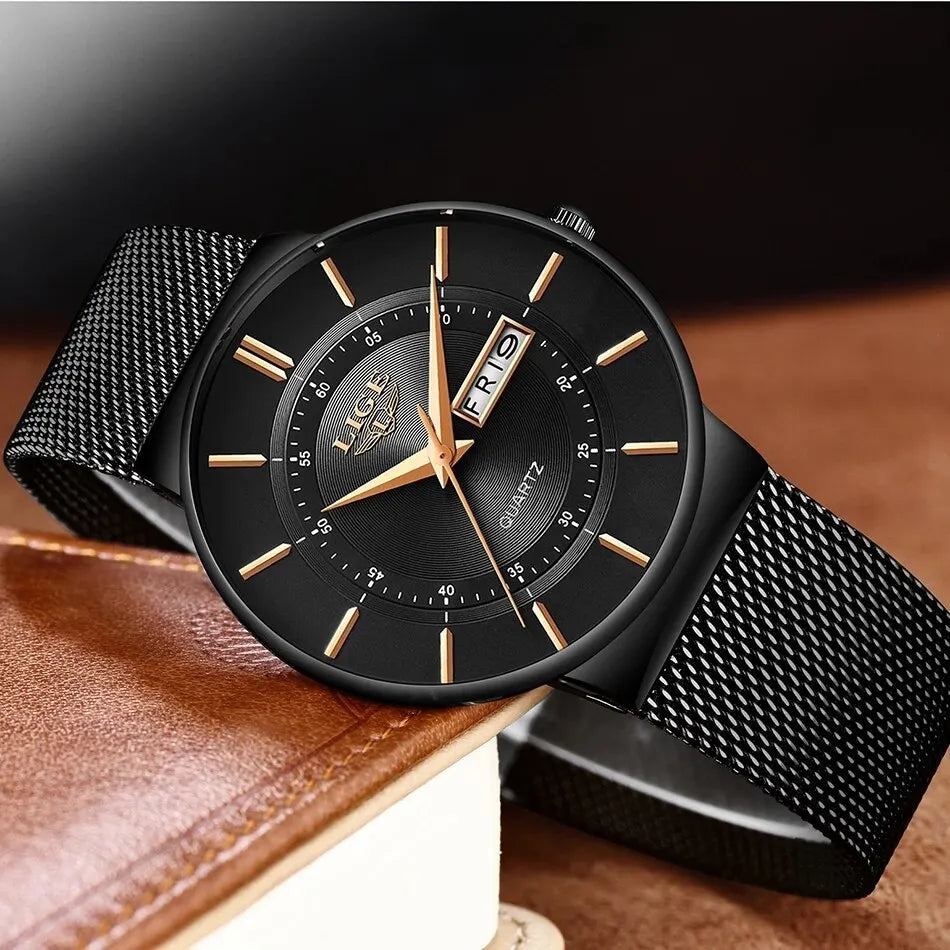 Avelena | Luxus Herren Ultra-Dünne Wasserdichte Edelstahl Quarz Uhr – Elegante Datumsanzeige Sport Armbanduhr